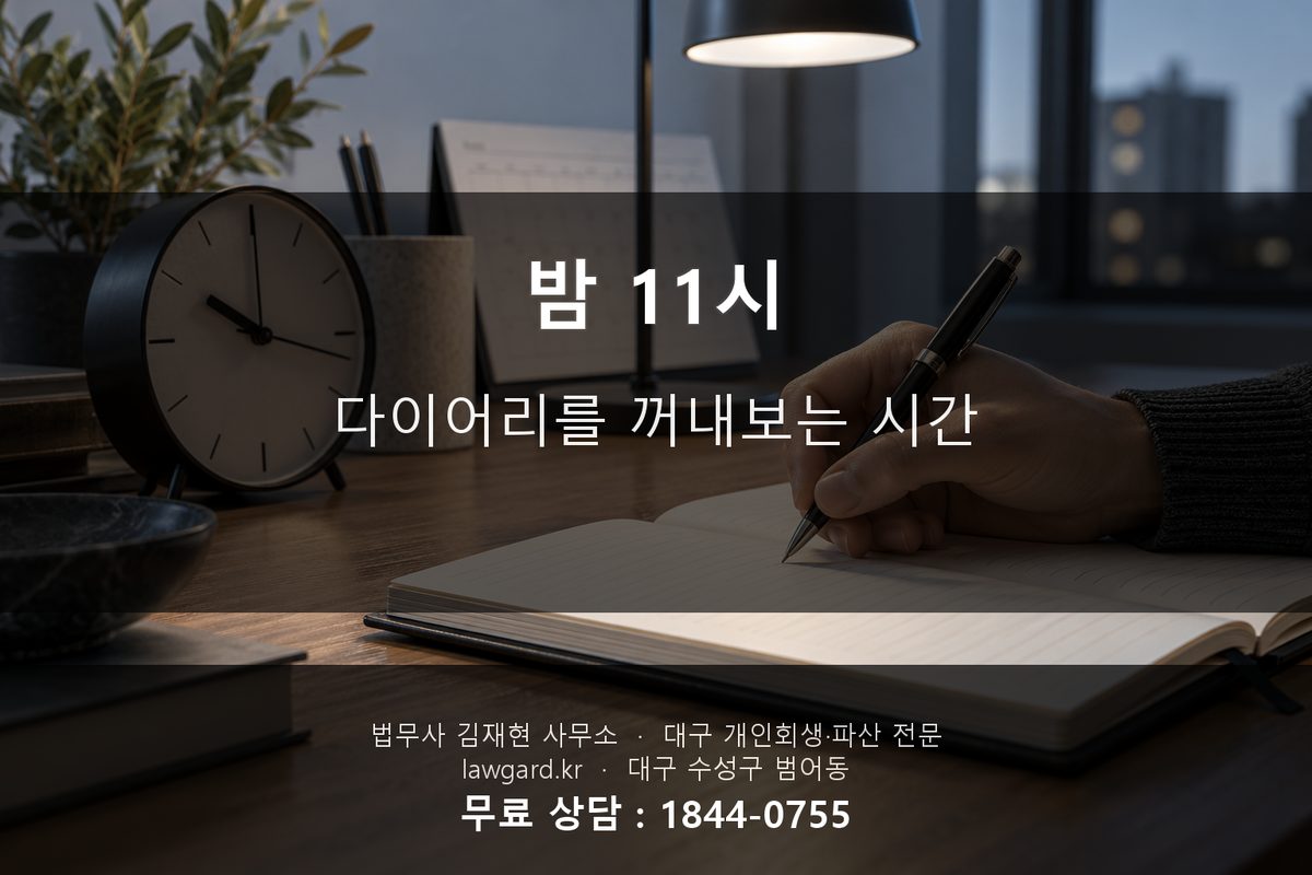 개인회생 완납 전날 밤 다이어리를 꺼내보는 모습